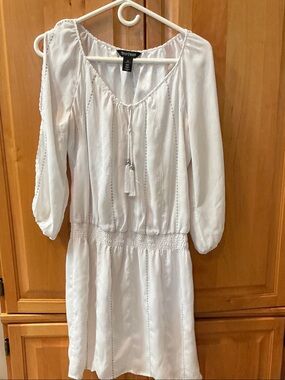 White House Black Market White Tassel Tie Peasant Dress